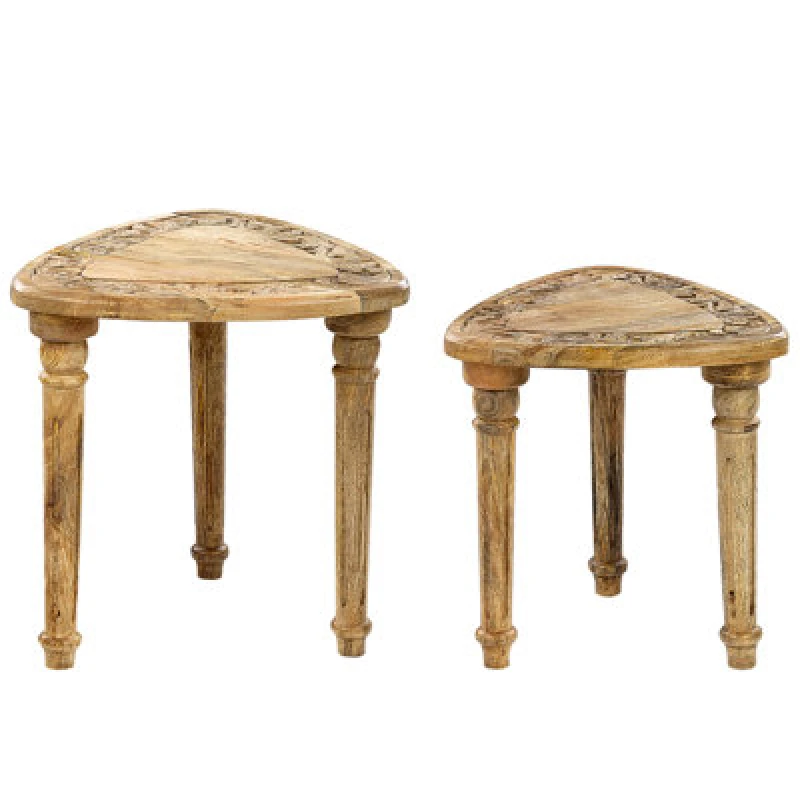 Image of Beliani Set Of 2 Side Tables Saora Mango Wood Light Brown