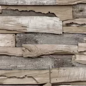 Image of Grandeco Malay Planked Wood Effect Natural Wallpaper