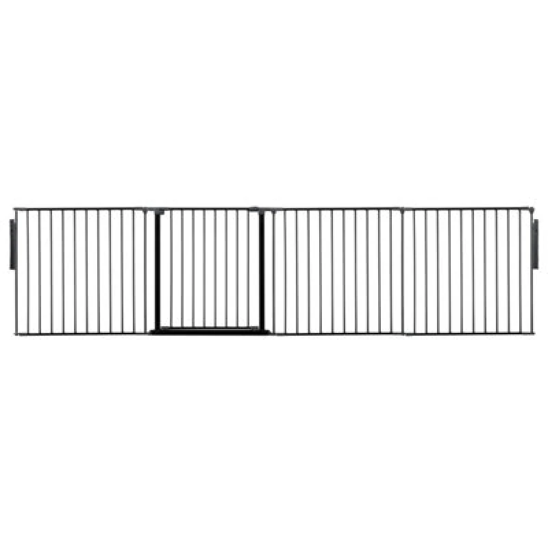 Image of Safetots Premium Multi Panel Room Divider, Up To 298Cm Wide, Black, 70Cm Tall, Flexible Barrier With Door For Baby And Toddler