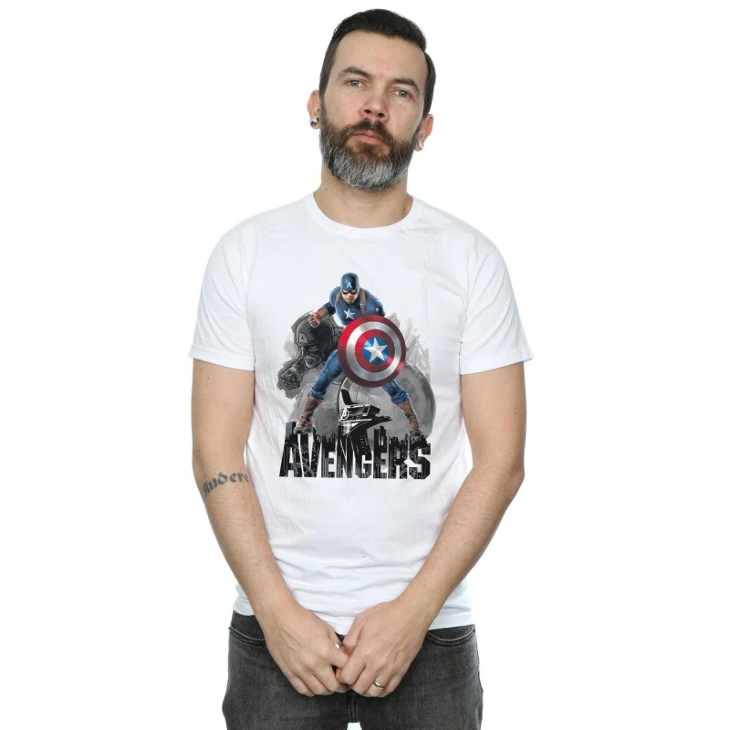 Image of Marvel Marvel Men Captain America Action Pose T-Shirt in White Size: Small White S Male 5057245969291