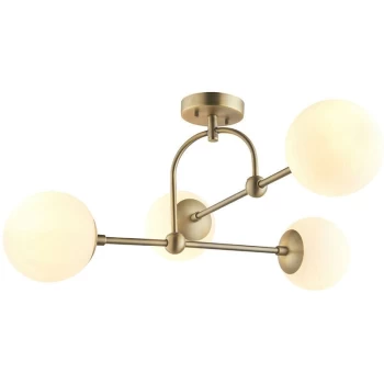 Image of Merano Cosenza 4 Light Ceiling Semi Flush Matt Antique Brass Plate & Opal Glass