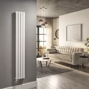 Image of White Electric Vertical Designer Radiator 1.2kW with WiFi Thermostat - Double Panel H1600xW236mm - IPX4 Bathroom Safe