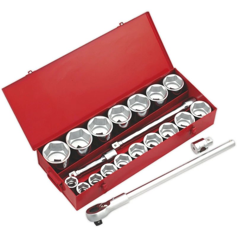 Image of Loops 22 PACK Socket Set - 1" Metric Square Drive - 6 Point Socket & Ratchet Handle Multi