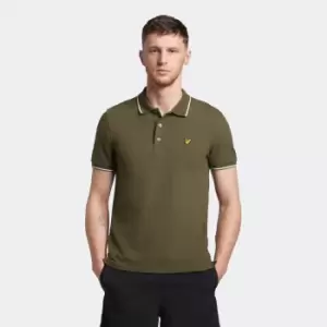 Image of Mens Tipped Polo Shirt - Olive/White - S