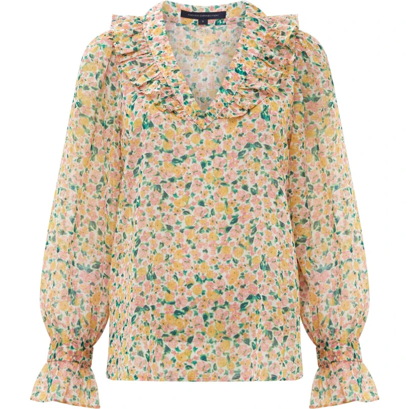 Image of French Connection Womens Aleezia Hallie Crinkle Long-Sleeve Blouse Pear female 10 (S)