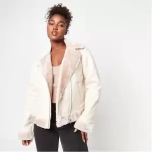 Image of Missguided Faux Suede Aviator Jacket - Beige