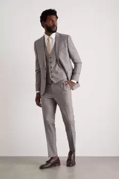 Image of Skinny Fit Grey Fine Check Suit Trousers