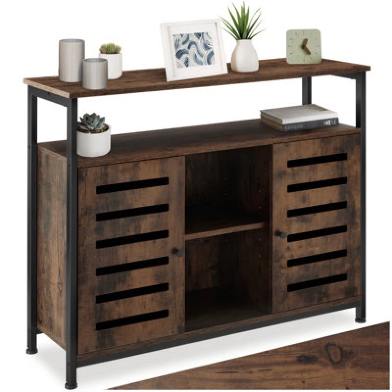 Image of Tectake Sideboard Warrington - 2 Large Shelves, 3 Storage Compartments 100 Cm - Industrial Wood Dark, Rustic