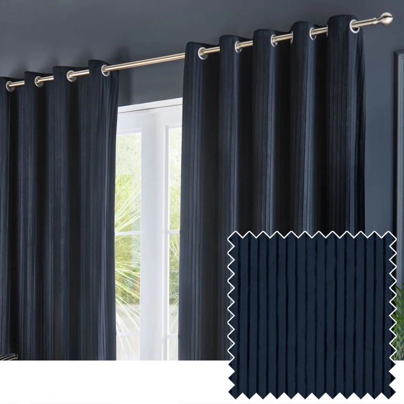 Image of Paoletti Paoletti Corinthian Velvet Room Darkening Eyelet Curtains in Dark Blue Size: 229cm width x 137cm drop Dark Blue 229cm width x 137cm drop Un