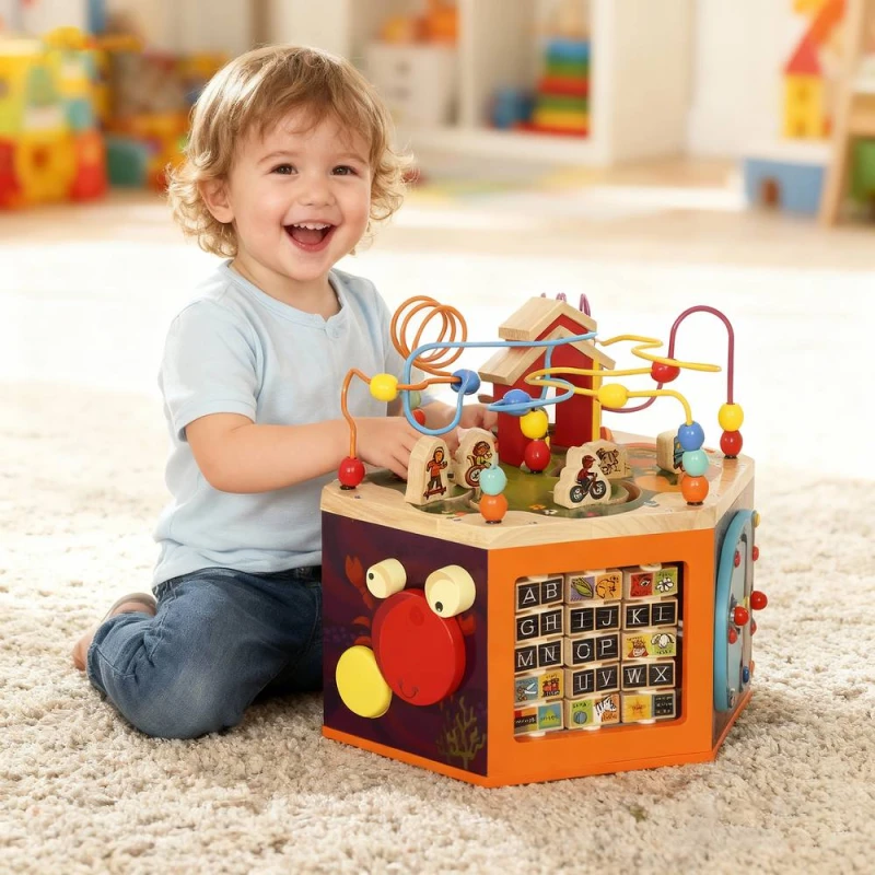 Image of AIYAPLAY Wooden Activity Cube, 8 in 1 Baby Activity Cube Toys for 18M+ Multicolor Unisex