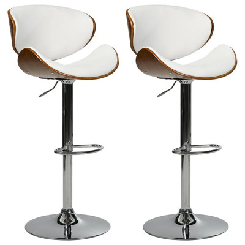 Image of Beliani Set Of 2 Bar Chairs Rotterdam Faux Leather Swivel White
