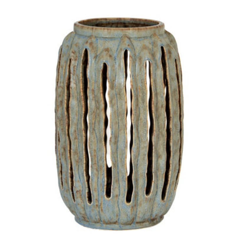 Image of Hill Interiors Capella Tall Lantern Candle Holder - Ceramic - L20 X W20 X H32cm - Grey