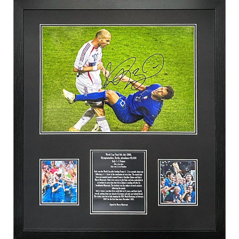 Image of AllStarSignings Ltd Marco Materazzi signed & framed Italy photograph Blue unisex One Size