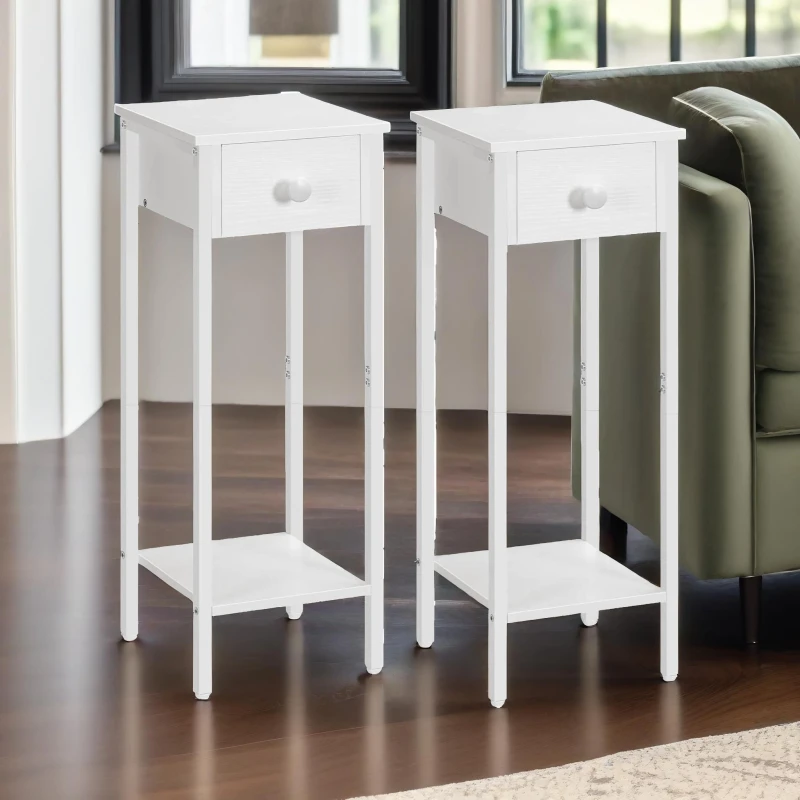Image of Rafaelo Mobilia Set of 2 Tall Bedside Tables in White White Unisex