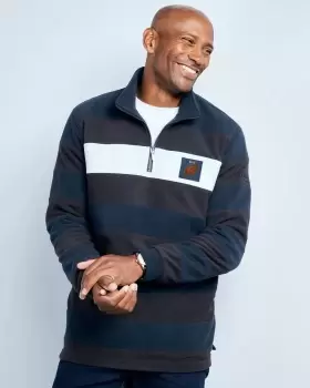 Image of Cotton Traders Mens Half Zip Stripe Fleece Top in Blue