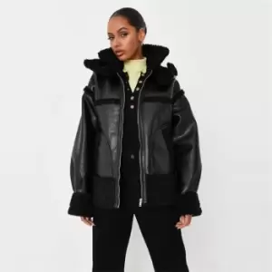 Image of Missguided Borg Lined Aviator - Black