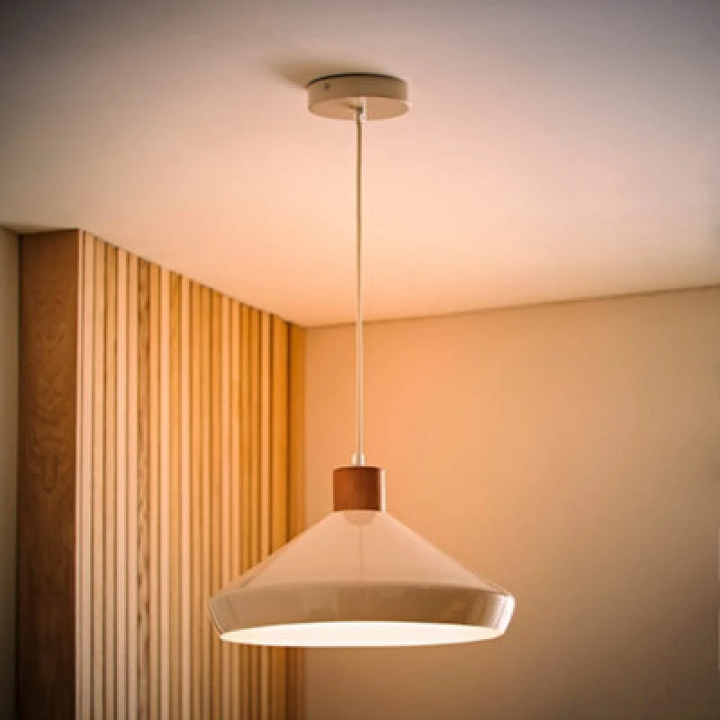 Image of ValueLights ValueLights Parker Gloss and Walnut Dome Adjustable Ceiling Pendant Light and Bulb in Cream Cream One Size Unisex 5059406070099