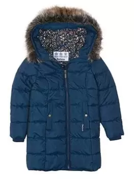 Image of Barbour Girls Rosoman Quilt Faux Fur Hood Coat - Navy, Size 12-13 Years, Women