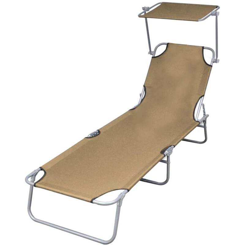 Image of VIDAXL Folding Sun Lounger with Canopy Steel Taupe Vidaxl 44292