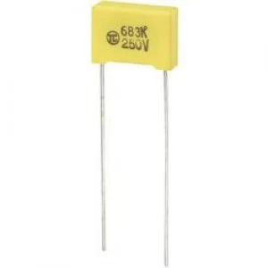 Image of MKS thin film capacitor Radial lead 0.068 uF 250 Vdc 5 10 mm L x W x H 13 x 4 x 9mm