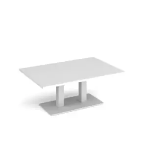 Image of Eros rectangular coffee table with flat white rectangular base and twin uprights 1200mm x 800mm - white
