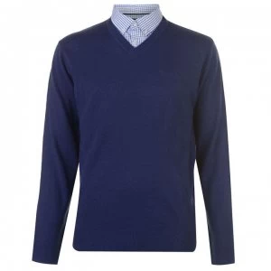 Image of Pierre Cardin Mock V Neck Knit Jumper Mens - Cobalt