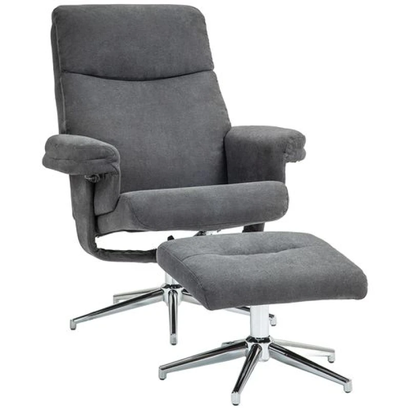 Image of HOMCOM Recliner Chair with Footstool, Upholstered Velvet Fabric Armchair Charcoal Grey 83B-110V70CG