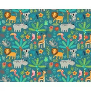 Image of Jungle Animals Blue Wall Mural - 3.5m x 2.8m