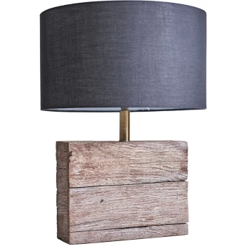Image of Natural Rustic Wood Table Lamp with Drum Lampshade - Black
