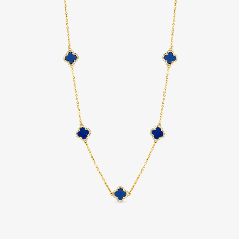 Image of Jon Richard Gold Plated Lapis Station Clover Necklace Pendant Necklaces One Size Gold 41069210000