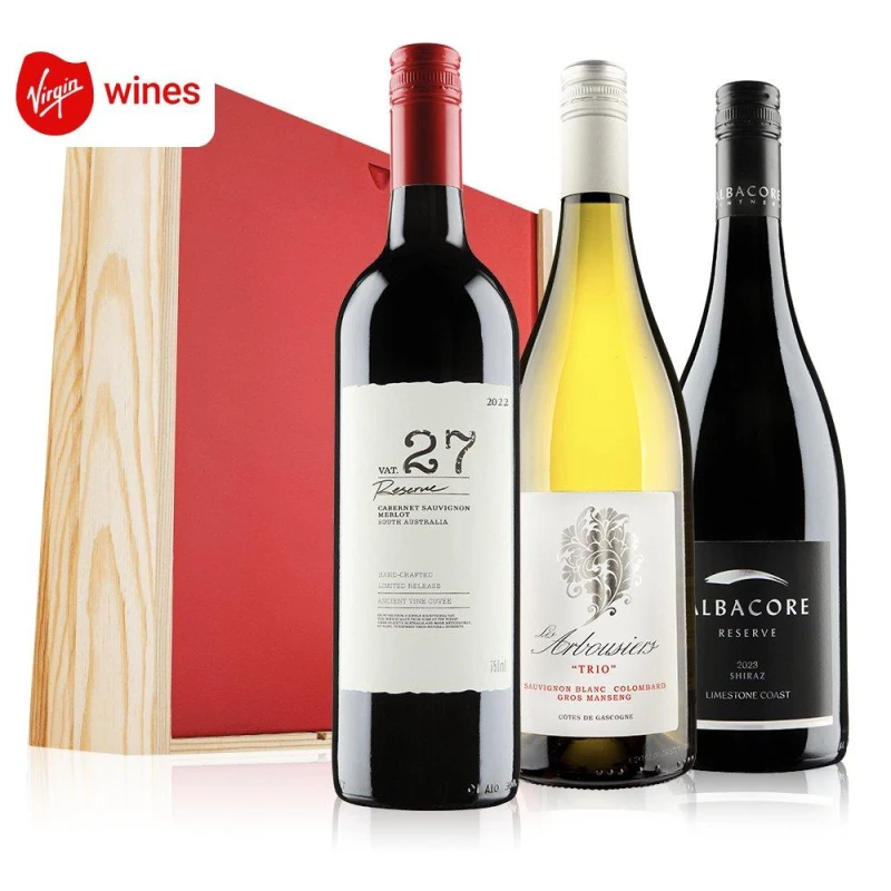 Image of Virgin Wines Mixed wine trio in wooden gift box Multi unisex 3
