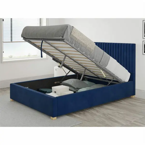 Image of Aspire Grant Ottoman Upholstered Bed, Plush Velvet, Navy - Ottoman Bed Size Superking 6ft - Navy 5057632046574