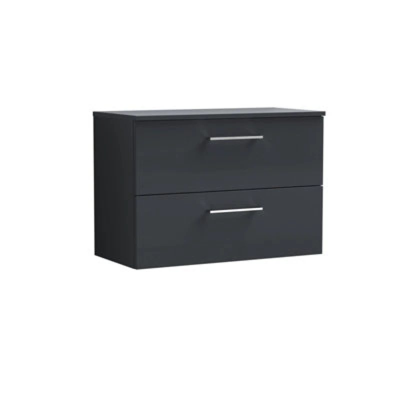 Image of Nuie Arno Wall Hung 2-Drawer Modern Vanity Unit With Satin Soft Black Laminate Worktop