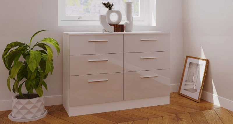 Image of Trent 6 Drawer Midi Chest Of Drawers In Grey & White (Ready Assembled)