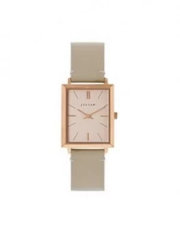 Image of JIGSAW Jigsaw Blush and Rose Gold Detail Tank Dial Nude Leather Strap ladies Watch, One Colour, Women