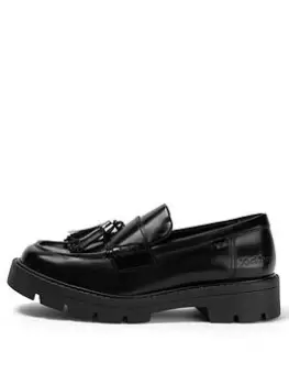 Image of Kickers Youth Kori Tassle Leather Loafer School Shoe, Black, Size 4 Older