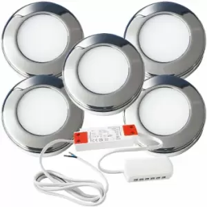 Image of 5x chrome Round Surface or Flush Under Cabinet Kitchen Light & Driver Kit - Natural White led