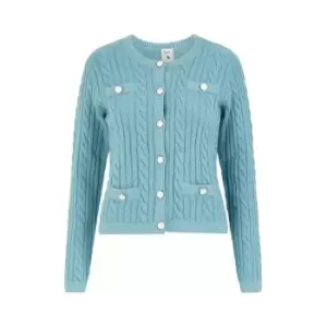 Image of Yumi Blue Cable Knit Cropped Cardigan - Blue