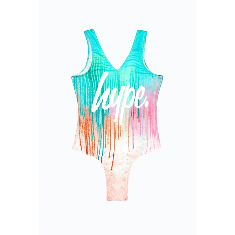 Image of Hype Multi Mint Pink Drips Swimsuit Multi female