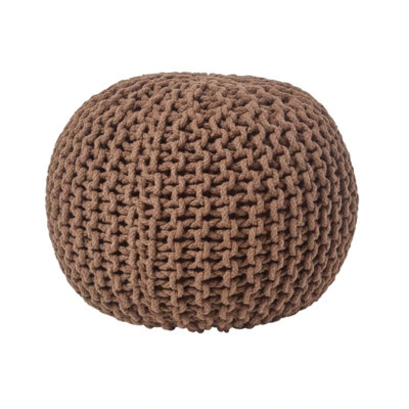 Image of Homescapes Round Cotton Knitted Pouffe Footstool Chocolate