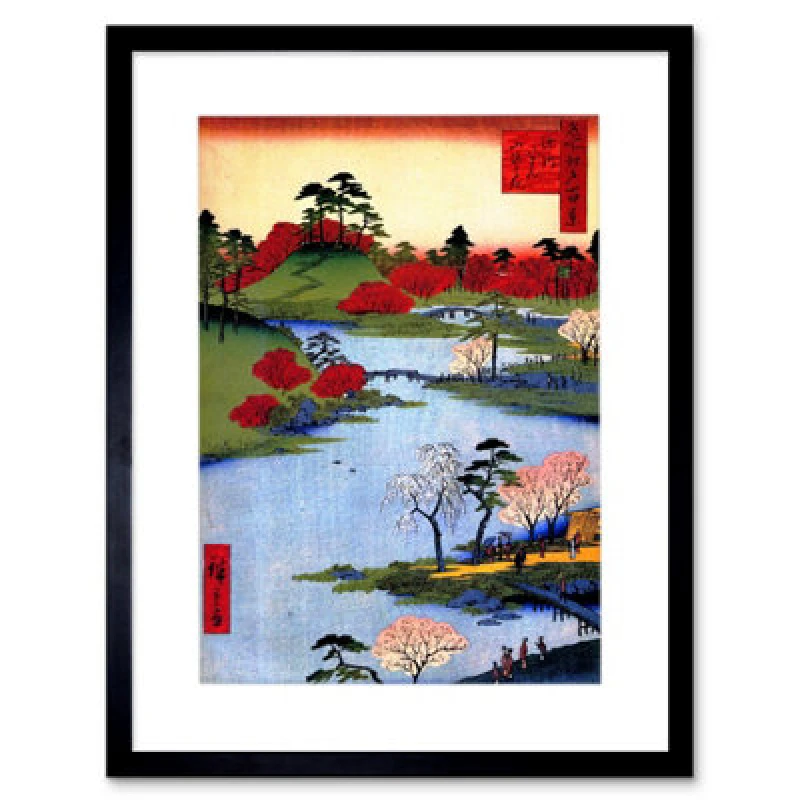 Image of Artery8 Painting Japanese Woodblock Colourful Trees River Framed Wall Art Print