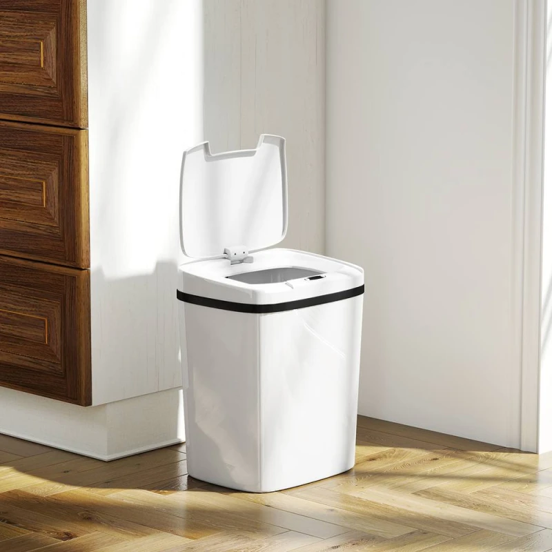 Image of HOMCOM 15L Sensor Bin, Automatic Touchless Kitchen Bin, Battery Operated in White White Unisex