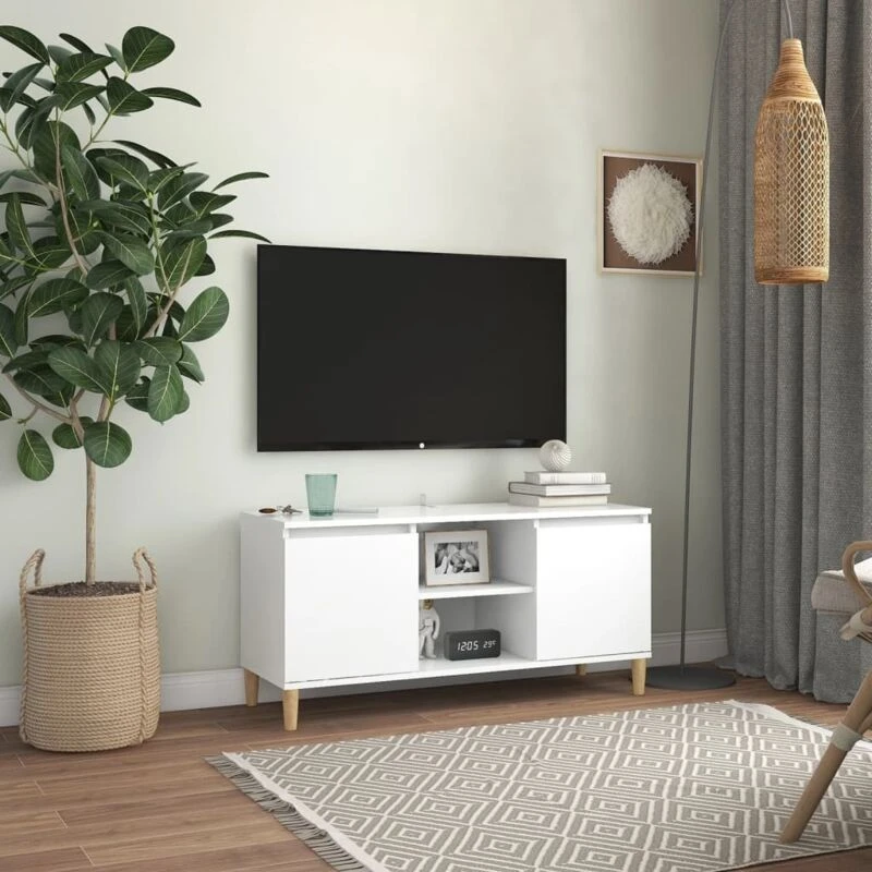 Image of VIDAXL TV Cabinet with Solid Wood Legs White 103.5x35x50cm vidaXL 8720286357682
