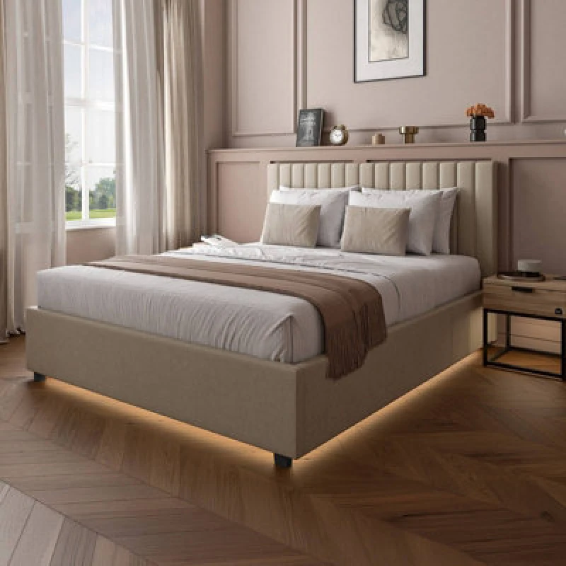 Image of XR Living XR Living Maisie Fabric LED Ottoman Bed Natural - XR Living - Size: KINGSIZE Natural KINGSIZE UK39304