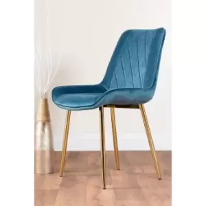 Image of Pesaro Blue Velvet Gold Leg Luxury Dining Chairs (Set of 2) - Gold