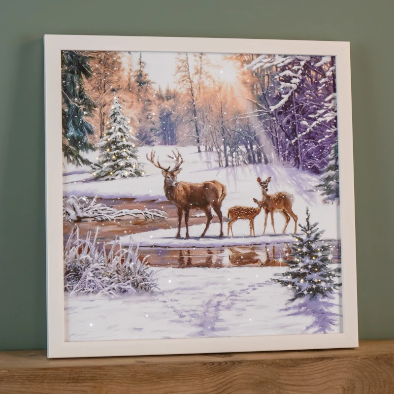Image of 40cm Battery Operated Light up Family of Deers Christmas Canvas with LEDs