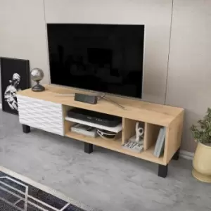Image of Decorotika - Olyo 160 Cm Wide Decorative tv Stand, tv Console, tv Unit With Open Shelves And Cabinet For Living Room, Hallway - Sapphire Oak White