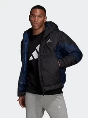 Image of adidas D11 Down Colourblock Hooded Jacket, Black/Navy, Size L, Men