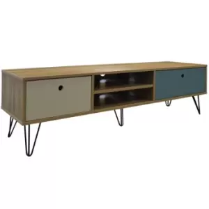Image of Techstyle Industrial Low Wide Entertainment Storage Unit With 2 Drawers Oak
