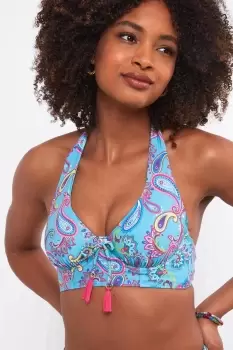 Image of Bright Paisley Mix and Match Figure Flattering Cupped Halter Bikini Top